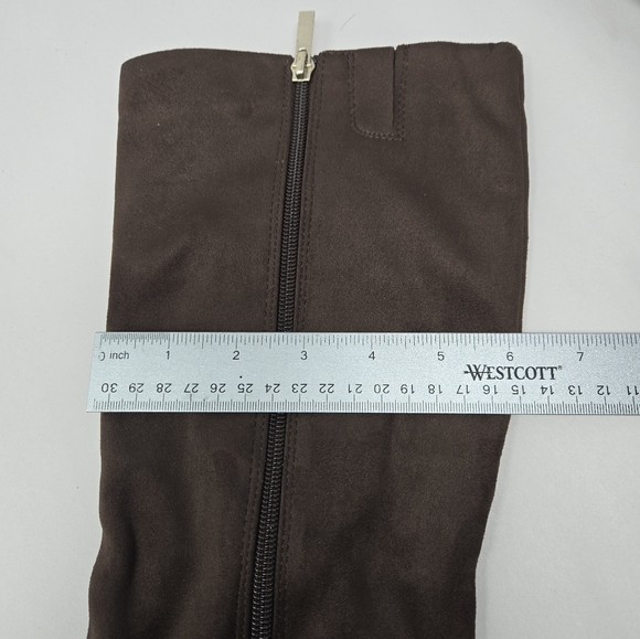 Nordstrom Rack Womens Knee High Heel Boots Sz 6.5M Faux Brown Suede Stretch Calf - Picture 4 of 11